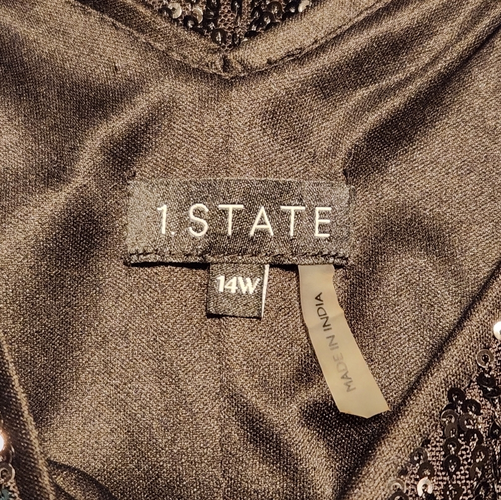 1. State Phoebe Slip Rich Black Time Sequins Dress Size 14W Above Knee Cocktail - Picture 2 of 6